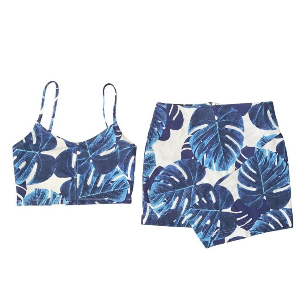 RARE Topshop leaf print crop top & skirt set - Size 0 / XS